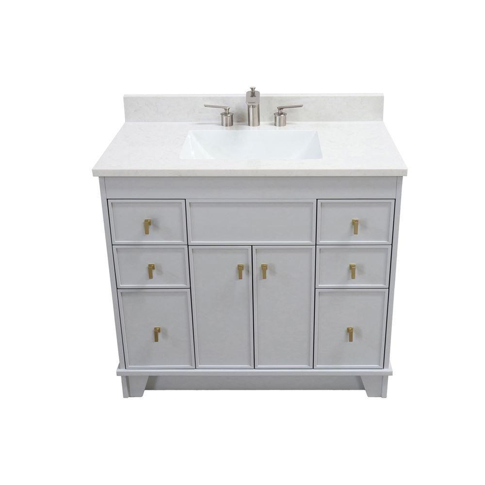 Bellaterra Home 3922-GD-FG-AQ 39" French Gray Single Sink Vanity With Engineered Stone Top and Gold Hardware