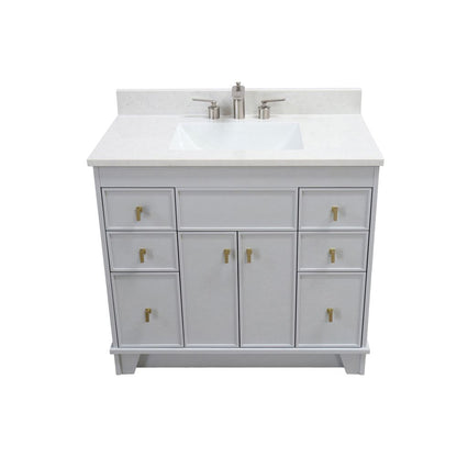 Bellaterra Home 3922-GD-FG-AQ 39" French Gray Single Sink Vanity With Engineered Stone Top and Gold Hardware