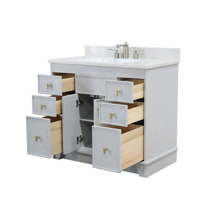 Bellaterra Home 3922-GD-FG-AQ 39" French Gray Single Sink Vanity With Engineered Stone Top and Gold Hardware