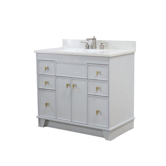 Bellaterra Home 3922-GD-FG-AQ 39" French Gray Single Sink Vanity With Engineered Stone Top and Gold Hardware