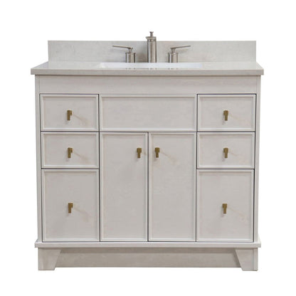 Bellaterra Home 3922-GD-WH-AQ 39" White Single Sink Vanity With Engineered Stone Top and Gold Hardware