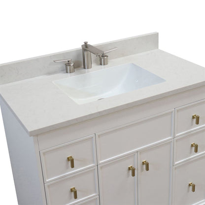 Bellaterra Home 3922-GD-WH-AQ 39" White Single Sink Vanity With Engineered Stone Top and Gold Hardware