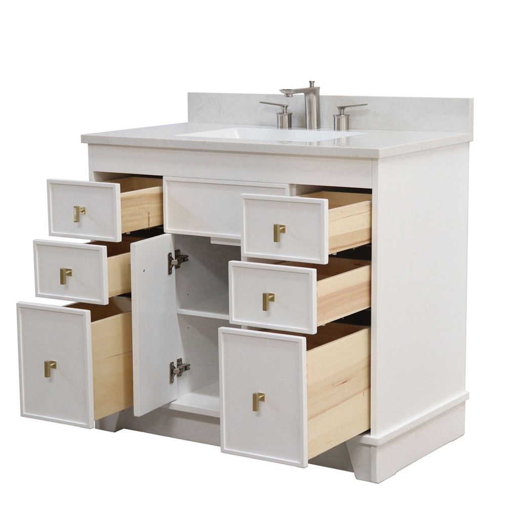 Bellaterra Home 3922-GD-WH-AQ 39" White Single Sink Vanity With Engineered Stone Top and Gold Hardware
