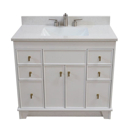 Bellaterra Home 3922-GD-WH-AQ 39" White Single Sink Vanity With Engineered Stone Top and Gold Hardware