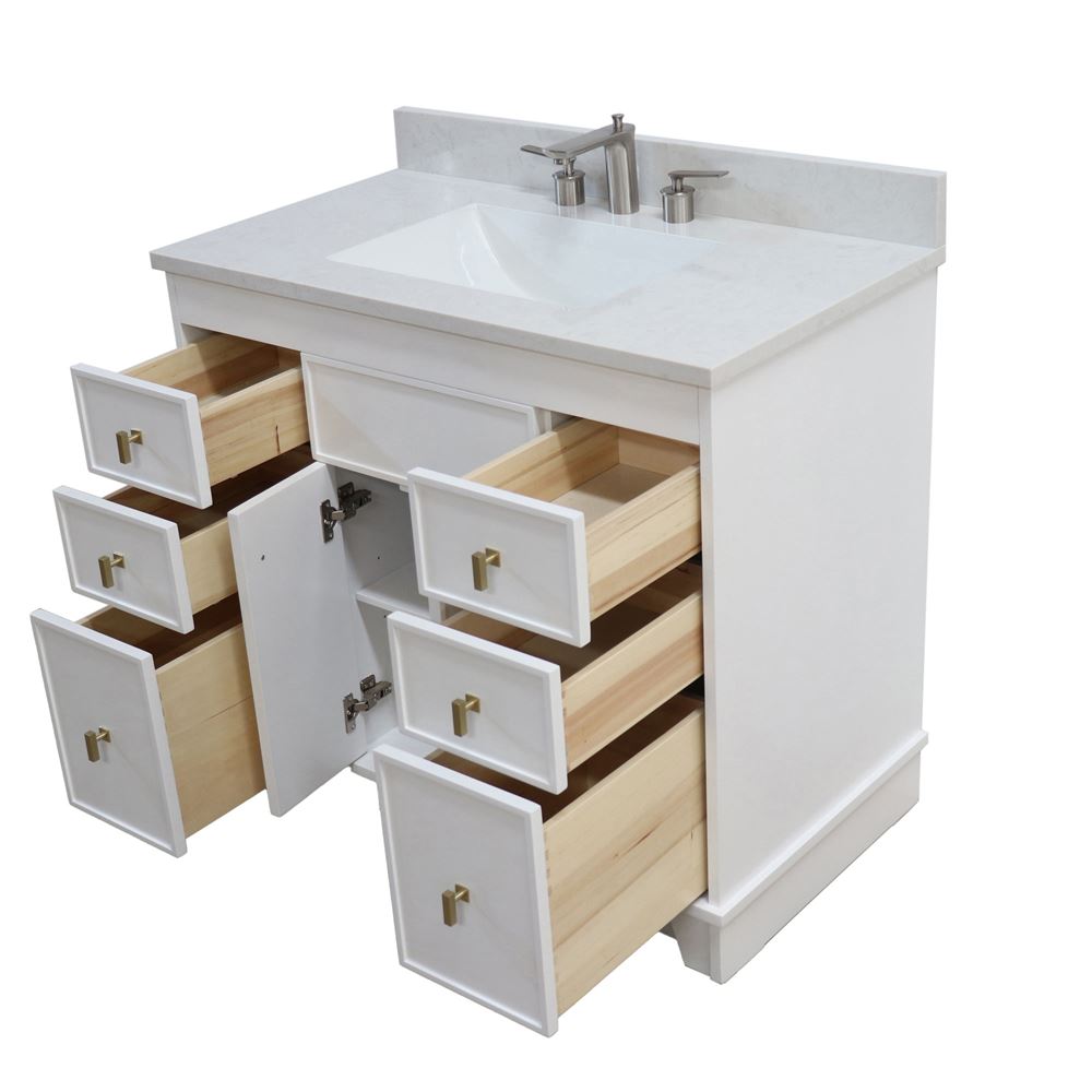 Bellaterra Home 3922-GD-WH-AQ 39" White Single Sink Vanity With Engineered Stone Top and Gold Hardware