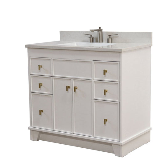 Bellaterra Home 3922-GD-WH-AQ 39" White Single Sink Vanity With Engineered Stone Top and Gold Hardware