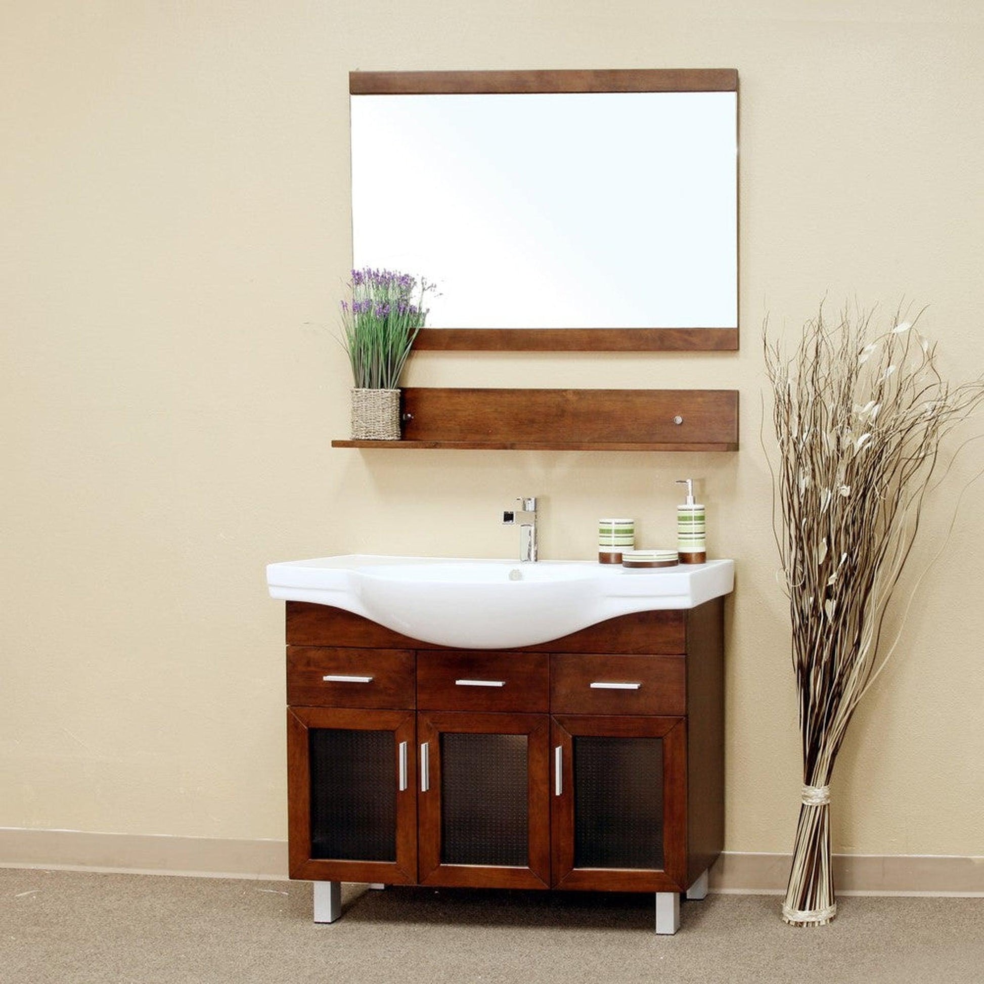 Bellaterra Home 40" 3-Door 2-Drawer Walnut Freestanding Vanity Set With White Ceramic Euro Sink and White Ceramic Top