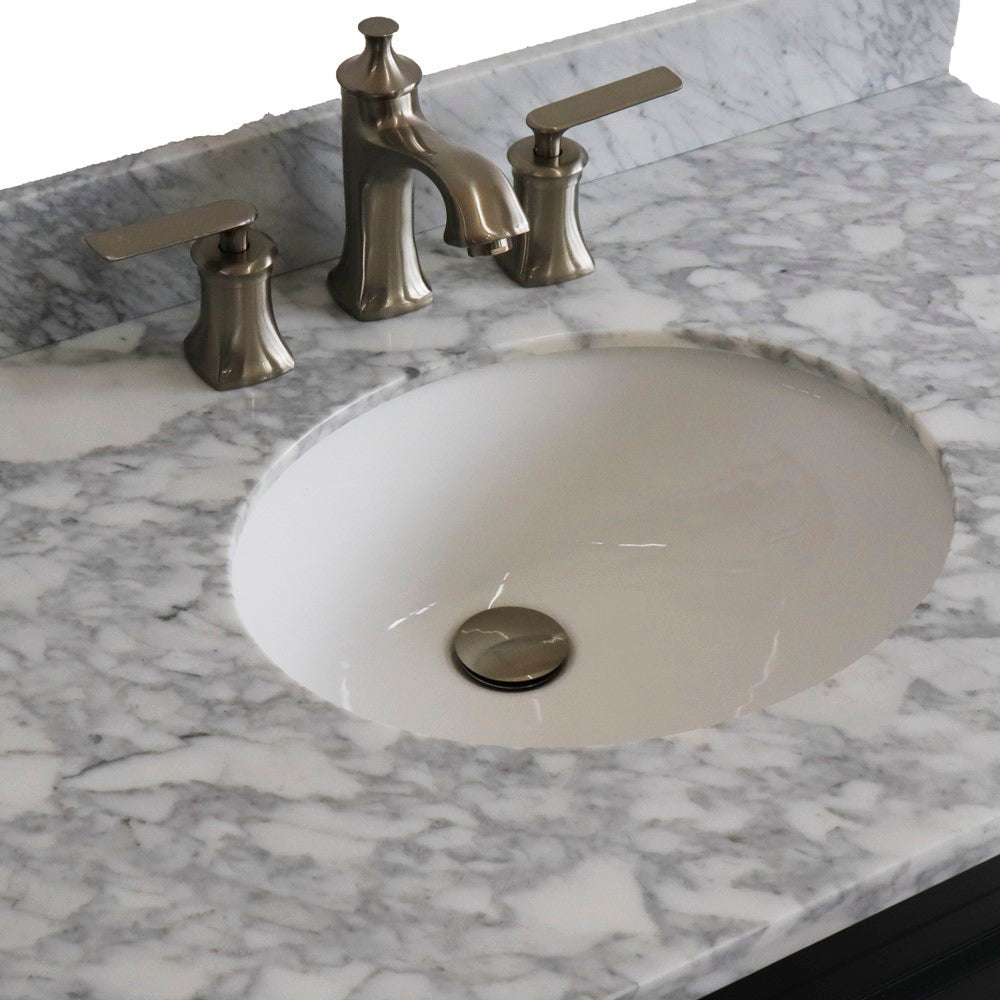 Bellaterra Home 400700-37L-DG-WMOC 37" Dark Gray Single Sink Vanity With 2 Drawers, 1 Left Door, White Carrara Marble Countertop, and Integrated Center Sink