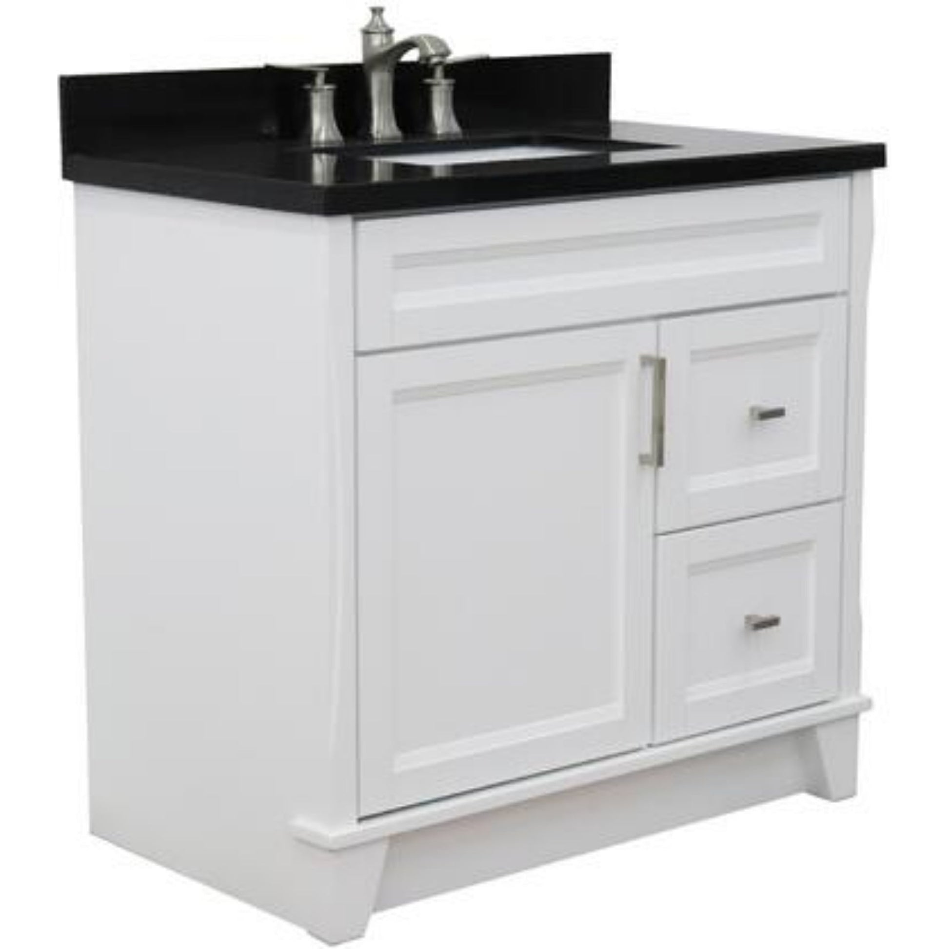 Bellaterra Home 400700-37L-WH-BGRC 37" White Single Sink Vanity With Black Galaxy Granite Countertop, and Integrated Center Sink