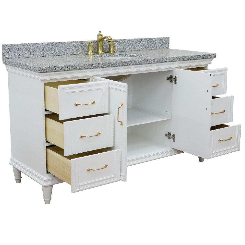 Bellaterra Home 400800-61S-WH-GYO 61" White Single Sink Vanity With Gray Granite and Integrated Center Oval Sink