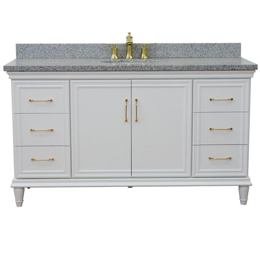 Bellaterra Home 400800-61S-WH-GYO 61" White Single Sink Vanity With Gray Granite and Integrated Center Oval Sink