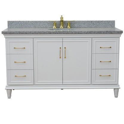 Bellaterra Home 400800-61S-WH-GYO 61" White Single Sink Vanity With Gray Granite and Integrated Center Oval Sink