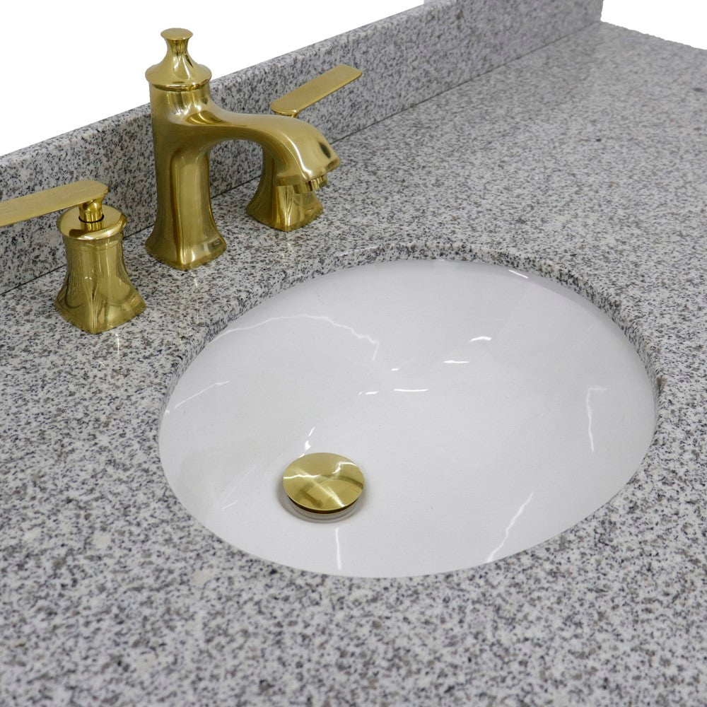 Bellaterra Home 400800-61S-WH-GYO 61" White Single Sink Vanity With Gray Granite and Integrated Center Oval Sink