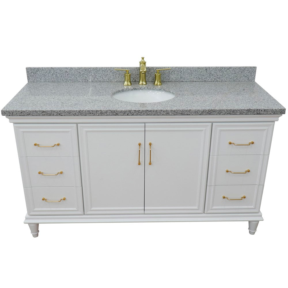 Bellaterra Home 400800-61S-WH-GYO 61" White Single Sink Vanity With Gray Granite and Integrated Center Oval Sink