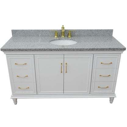 Bellaterra Home 400800-61S-WH-GYO 61" White Single Sink Vanity With Gray Granite and Integrated Center Oval Sink