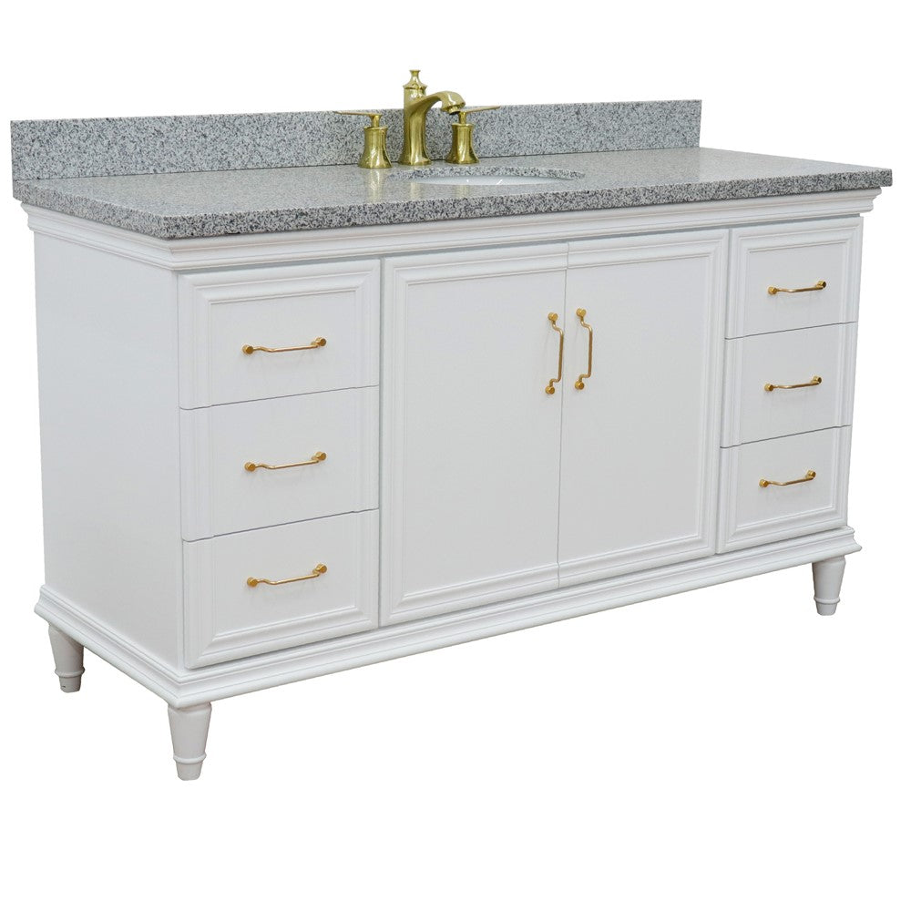 Bellaterra Home 400800-61S-WH-GYO 61" White Single Sink Vanity With Gray Granite and Integrated Center Oval Sink