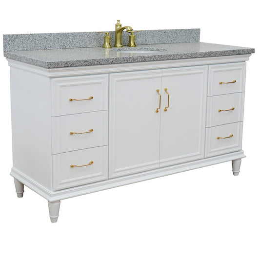 Bellaterra Home 400800-61S-WH-GYO 61" White Single Sink Vanity With Gray Granite and Integrated Center Oval Sink