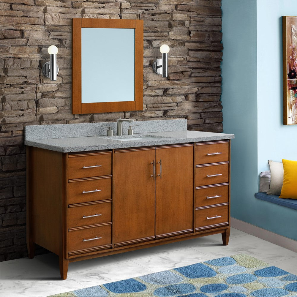 Bellaterra Home 400901-61S-WA-GYR 61" Walnut Single Sink Vanity With Gray Granite Countertop and Rectangular Sink