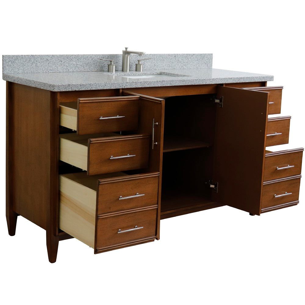 Bellaterra Home 400901-61S-WA-GYR 61" Walnut Single Sink Vanity With Gray Granite Countertop and Rectangular Sink