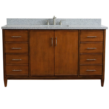 Bellaterra Home 400901-61S-WA-GYR 61" Walnut Single Sink Vanity With Gray Granite Countertop and Rectangular Sink