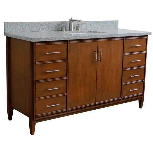 Bellaterra Home 400901-61S-WA-GYR 61" Walnut Single Sink Vanity With Gray Granite Countertop and Rectangular Sink