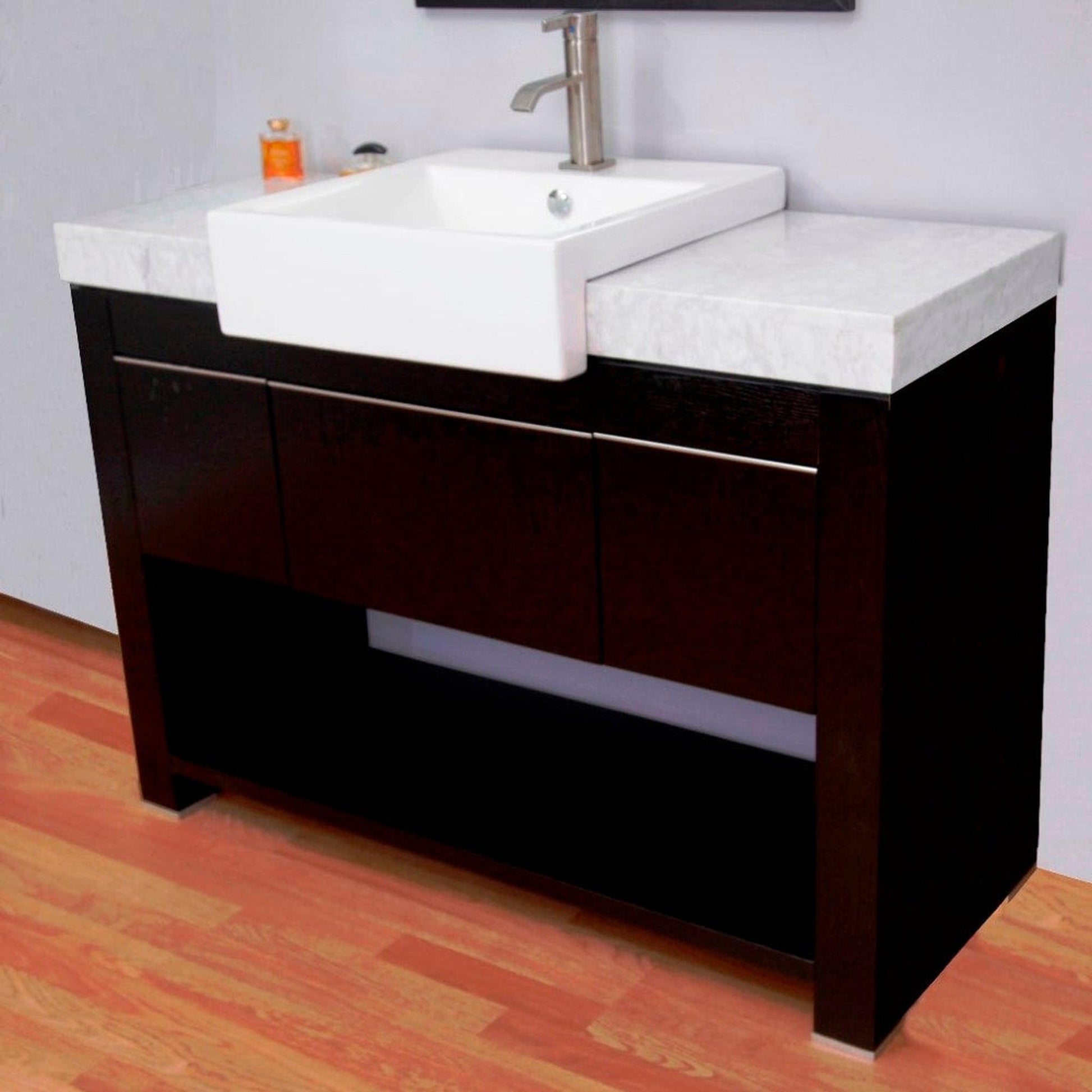 Bellaterra Home 48" 1-Drawer Black Oak Freestanding Vanity Set With Vitreous China Integrated Sink and White Carrara Marble Top
