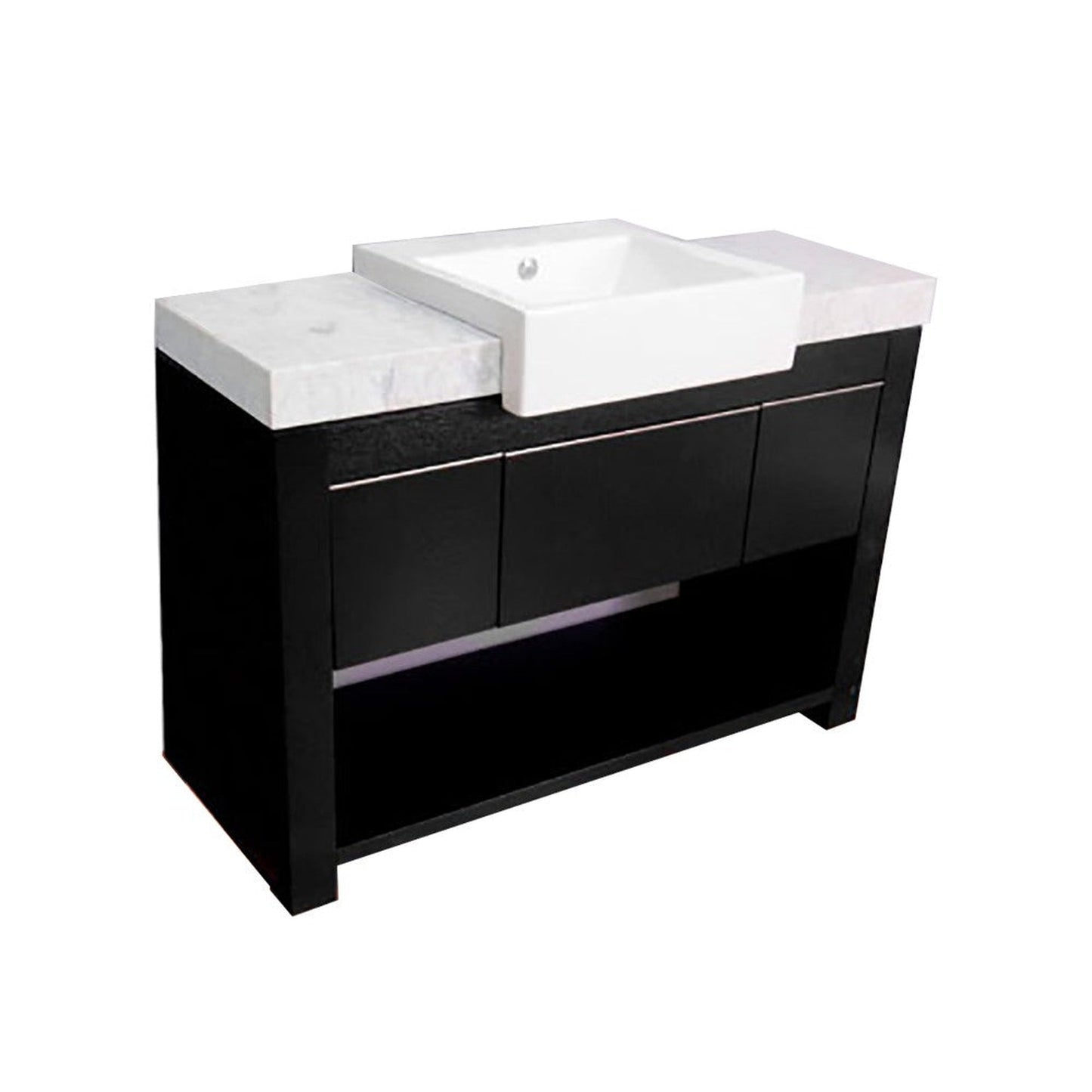 Bellaterra Home 48" 1-Drawer Black Oak Freestanding Vanity Set With Vitreous China Integrated Sink and White Carrara Marble Top