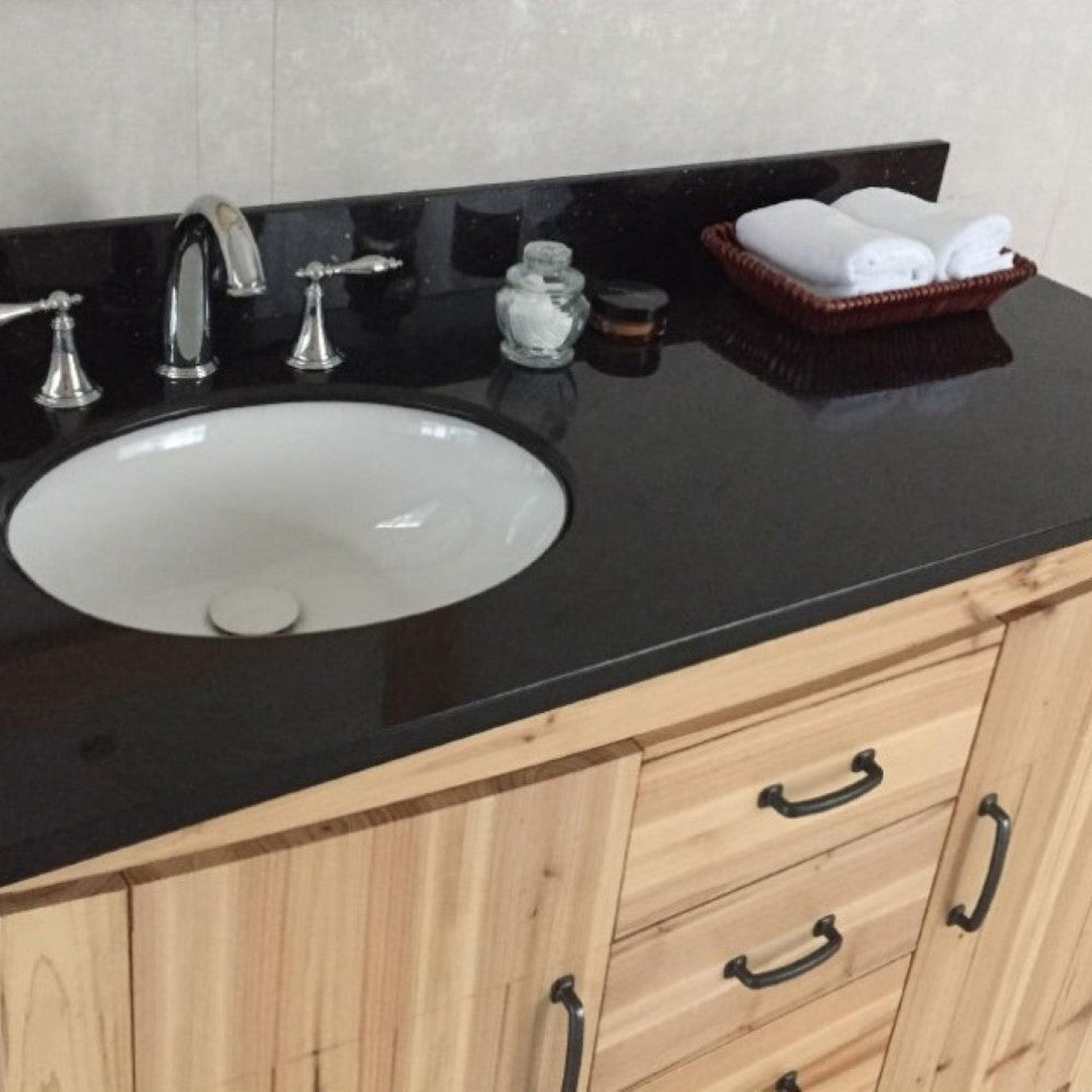 Bellaterra Home 48" 2-Door 3-Drawer Natural Freestanding Vanity Set With Ceramic Left Offset Undermount Oval Sink and Black Galaxy Granite Top