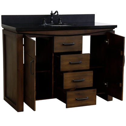 Bellaterra Home 48" 2-Door 3-Drawer Rustic Wood Freestanding Vanity Set With Ceramic Center Undermount Oval Sink and Black Galaxy Granite Top