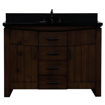 Bellaterra Home 48" 2-Door 3-Drawer Rustic Wood Freestanding Vanity Set With Ceramic Center Undermount Oval Sink and Black Galaxy Granite Top
