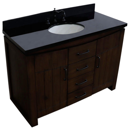 Bellaterra Home 48" 2-Door 3-Drawer Rustic Wood Freestanding Vanity Set With Ceramic Center Undermount Oval Sink and Black Galaxy Granite Top