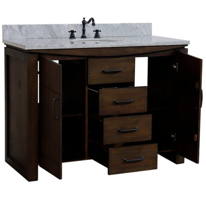 Bellaterra Home 48" 2-Door 3-Drawer Rustic Wood Freestanding Vanity Set With Ceramic Center Undermount Oval Sink and White Marble Top