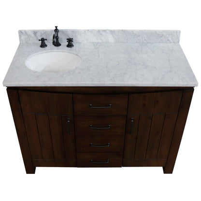 Bellaterra Home 48" 2-Door 3-Drawer Rustic Wood Freestanding Vanity Set With Ceramic Left Offset Undermount Oval Sink and White Marble Top