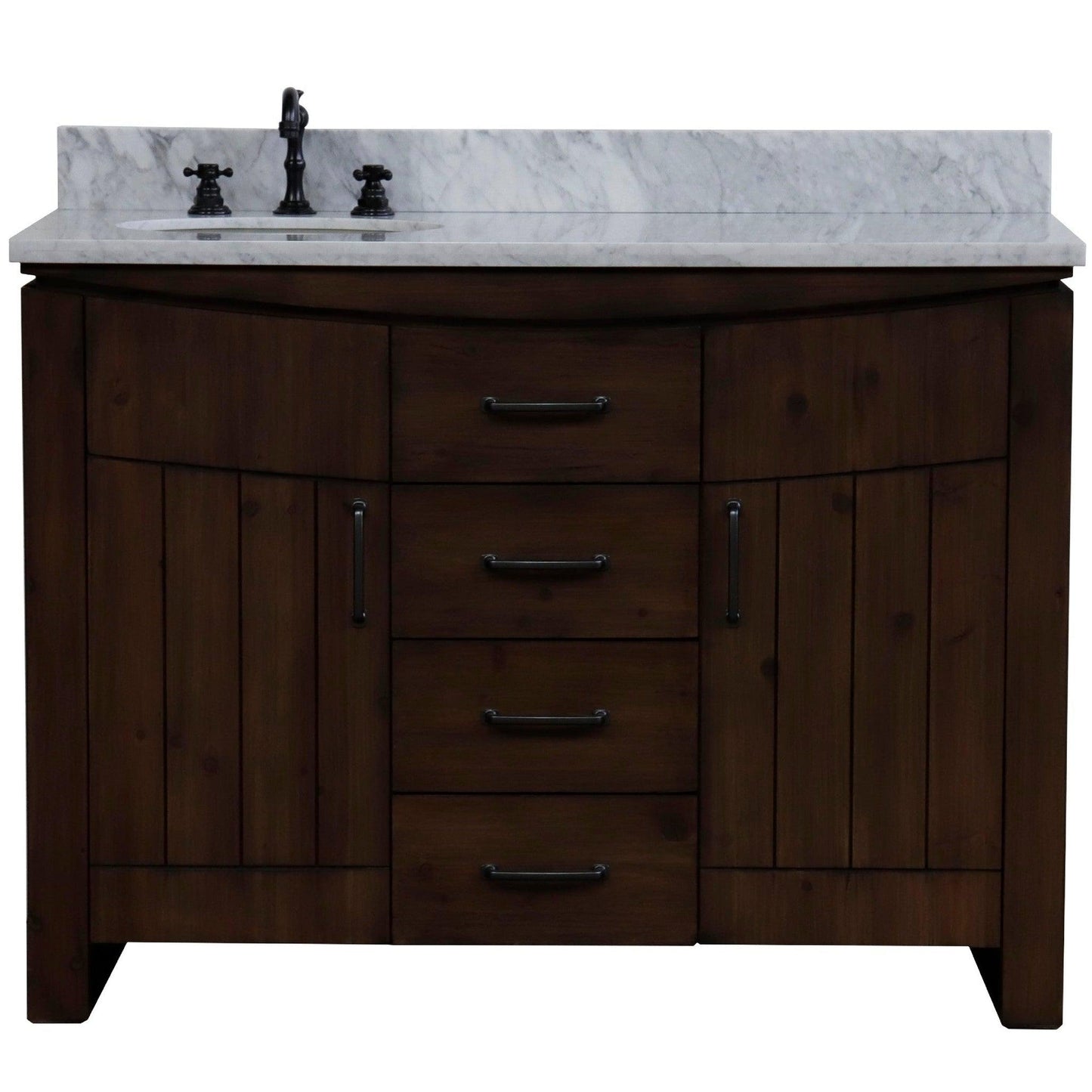 Bellaterra Home 48" 2-Door 3-Drawer Rustic Wood Freestanding Vanity Set With Ceramic Left Offset Undermount Oval Sink and White Marble Top