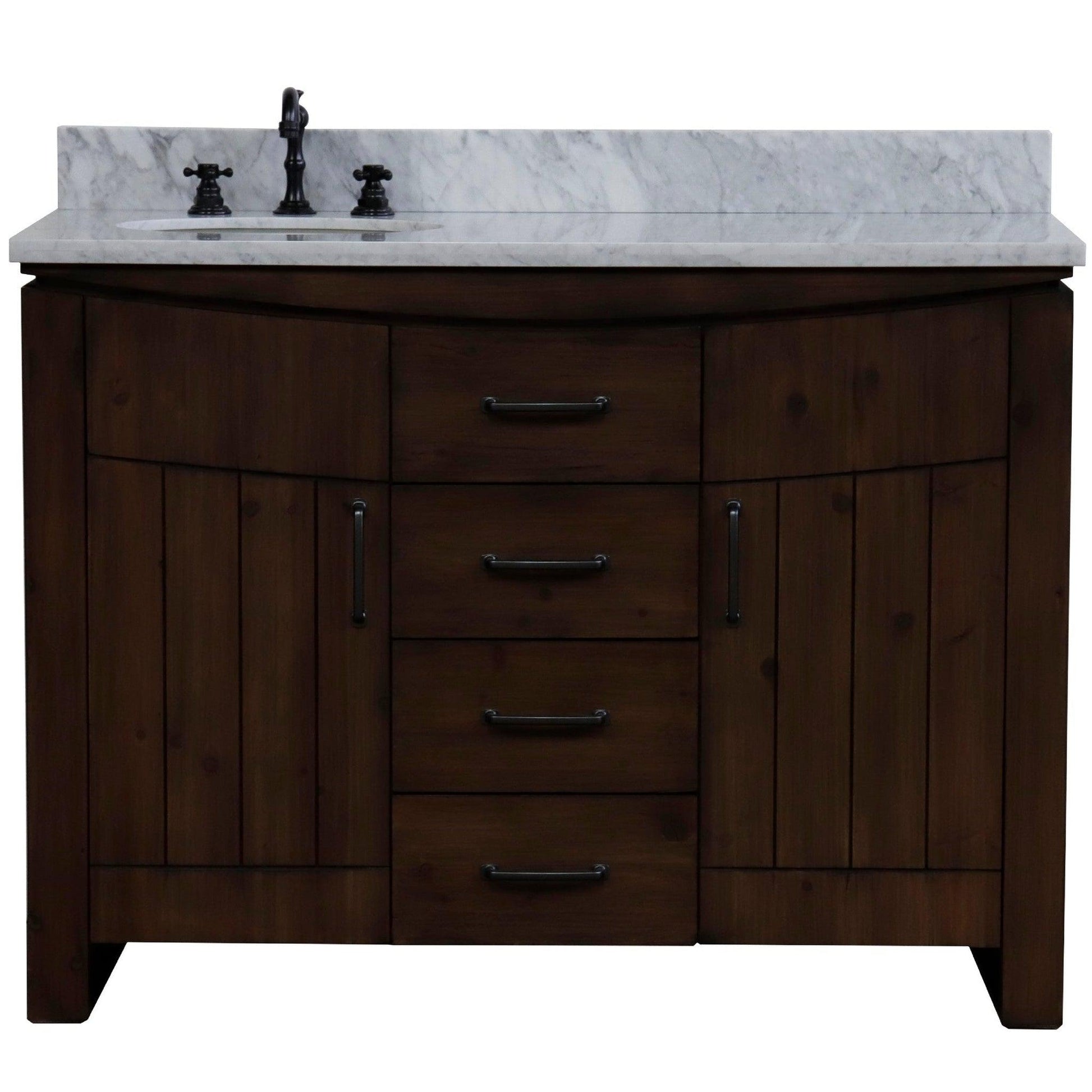 Bellaterra Home 48" 2-Door 3-Drawer Rustic Wood Freestanding Vanity Set With Ceramic Left Offset Undermount Oval Sink and White Marble Top