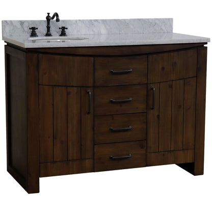 Bellaterra Home 48" 2-Door 3-Drawer Rustic Wood Freestanding Vanity Set With Ceramic Left Offset Undermount Oval Sink and White Marble Top