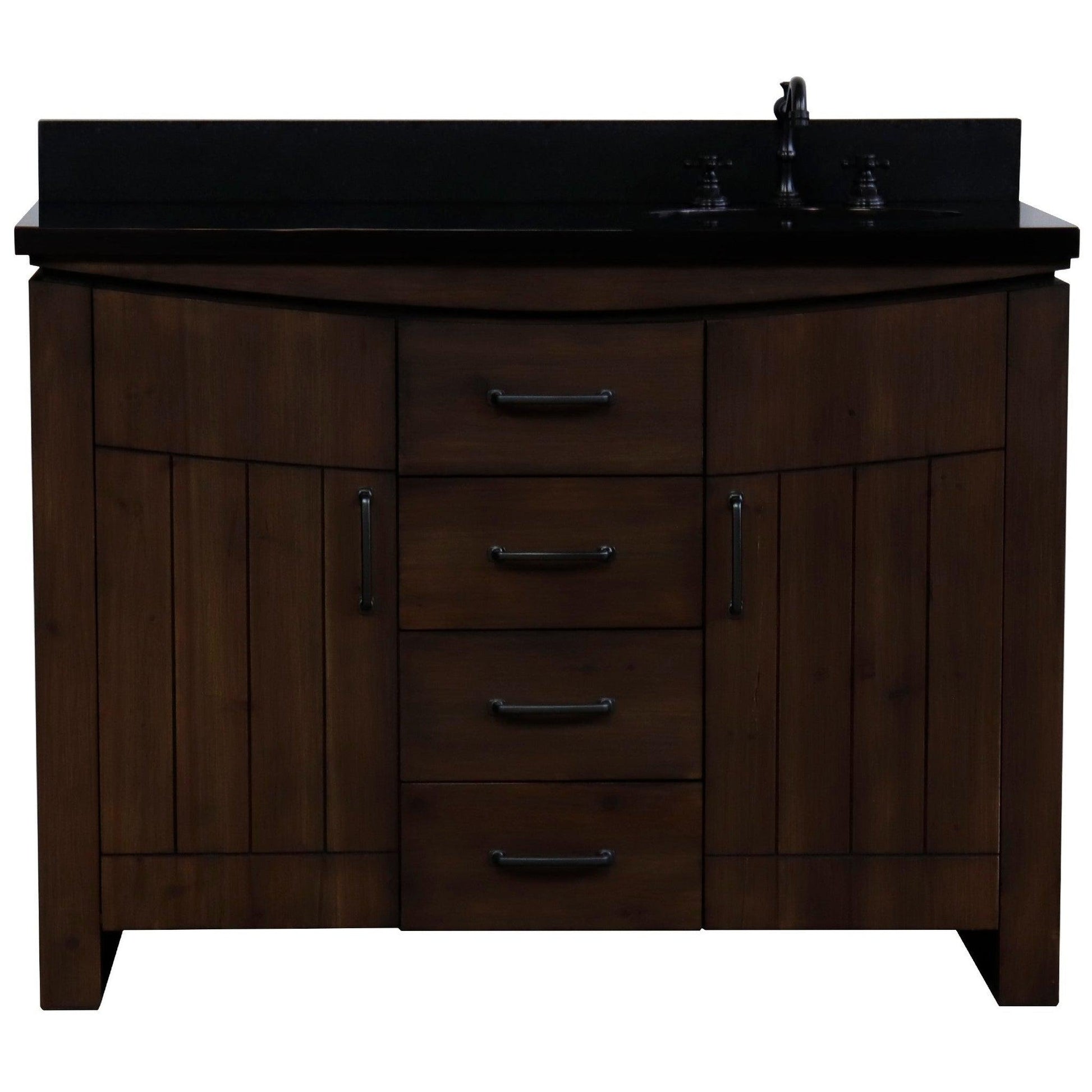 Bellaterra Home 48" 2-Door 3-Drawer Rustic Wood Freestanding Vanity Set With Ceramic Right Offset Undermount Oval Sink and Black Galaxy Granite Top