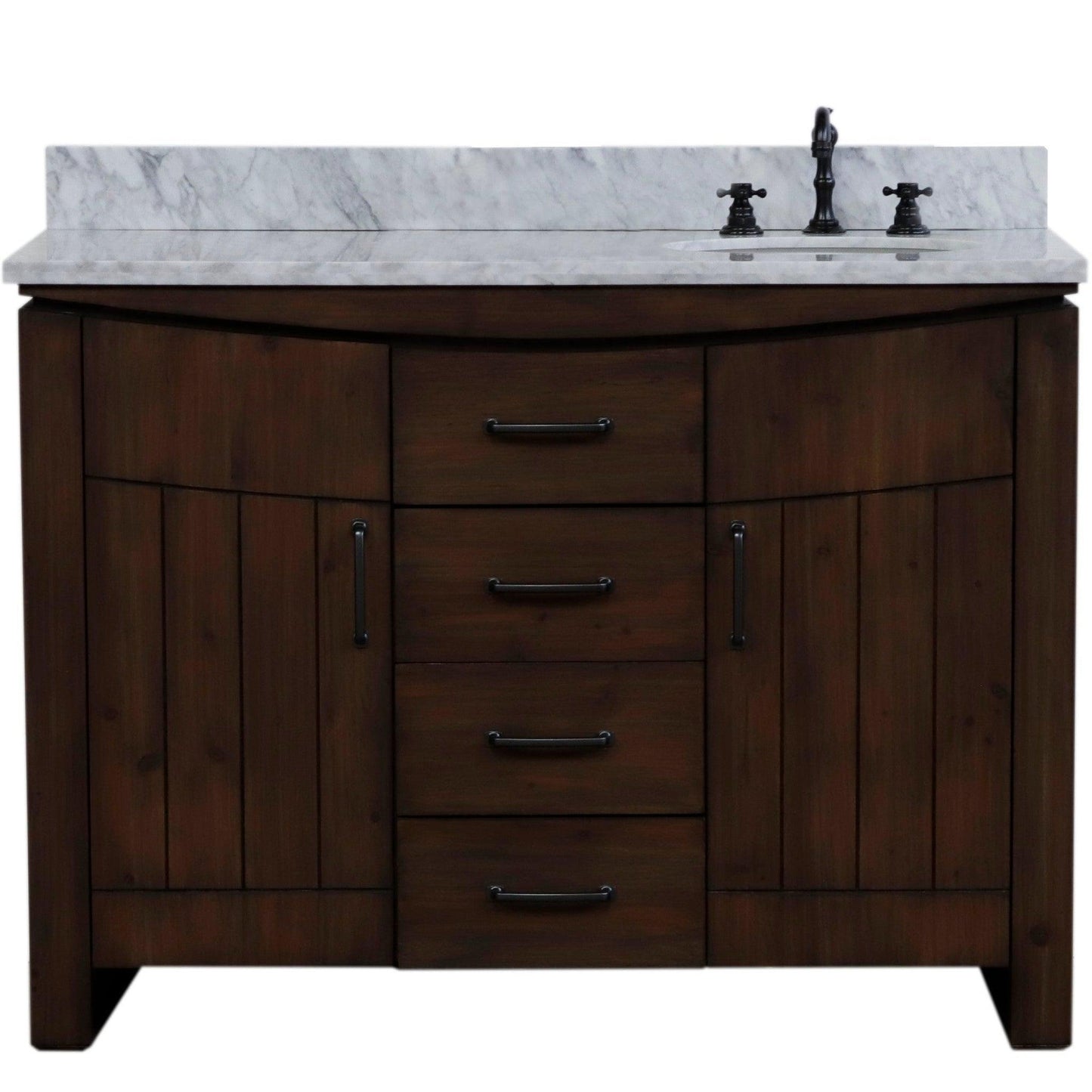 Bellaterra Home 48" 2-Door 3-Drawer Rustic Wood Freestanding Vanity Set With Ceramic Right Offset Undermount Oval Sink and White Marble Top