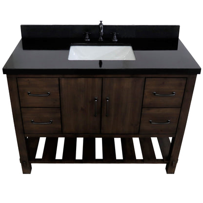 Bellaterra Home 48" 2-Door 4-Drawer Rustic Wood Freestanding Vanity Set With Ceramic Center Rectangular Sink and Black Galaxy Granite Top