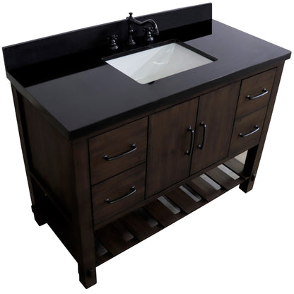 Bellaterra Home 48" 2-Door 4-Drawer Rustic Wood Freestanding Vanity Set With Ceramic Center Rectangular Sink and Black Galaxy Granite Top