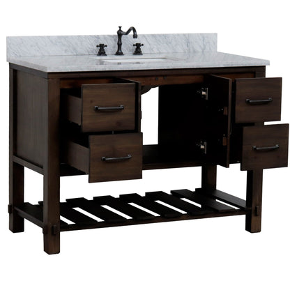 Bellaterra Home 48" 2-Door 4-Drawer Rustic Wood Freestanding Vanity Set With Ceramic Center Rectangular Sink and White Marble Top