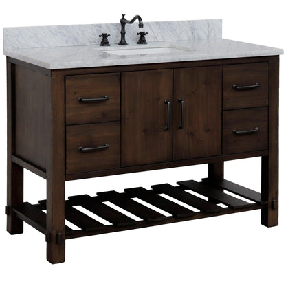 Bellaterra Home 48" 2-Door 4-Drawer Rustic Wood Freestanding Vanity Set With Ceramic Center Rectangular Sink and White Marble Top