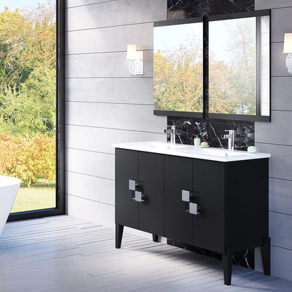 Bellaterra Home 48" 4-Door Black Freestanding Vanity Set With Vitreous China Double Integrated Sink and White Ceramic Top