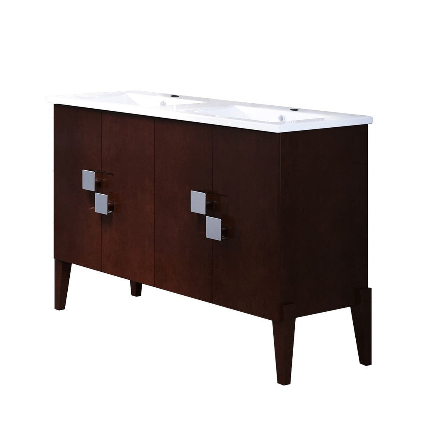 Bellaterra Home 48" 4-Door Walnut Freestanding Vanity Set With Vitreous China Double Integrated Sink and White Ceramic Top