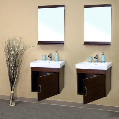 Bellaterra Home 49" 2-Door Walnut Wall-Mount Vanity Set With White Ceramic Double Integrated Sink and White Ceramic Top