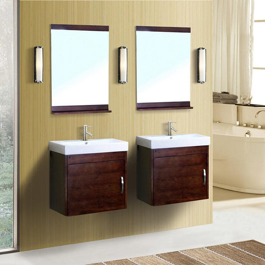 Bellaterra Home 49" 2-Door Walnut Wall-Mount Vanity Set With White Ceramic Double Integrated Sink and White Ceramic Top