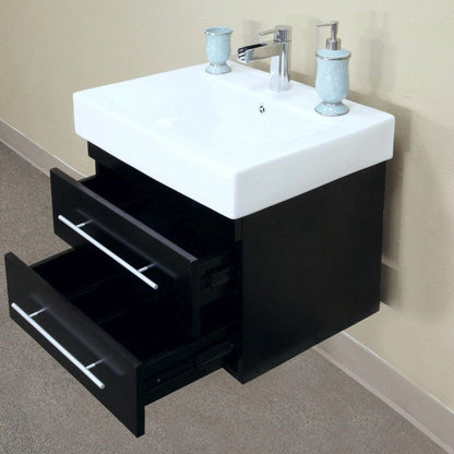 Bellaterra Home 49" 4-Drawer Black Wall-Mount Vanity Set With White Ceramic Double Integrated Sink and White Ceramic Top