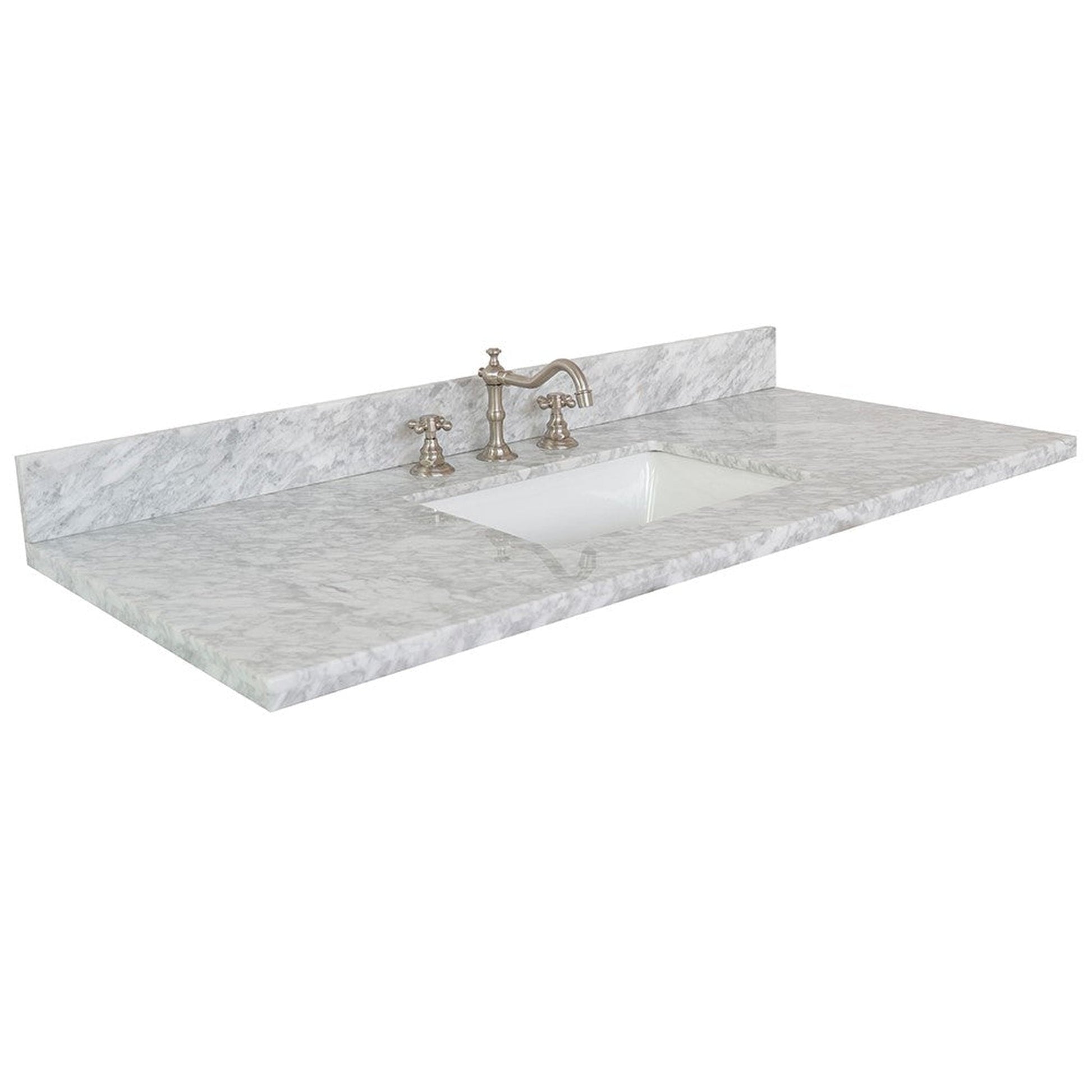 Bellaterra Home 49" x 22" White Carrara Marble Three Hole Vanity Top With Undermount Rectangular Sink and Overflow