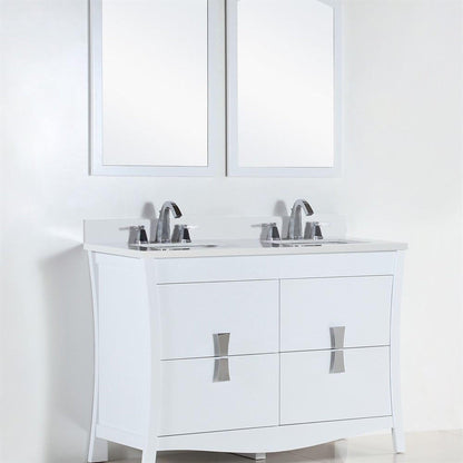 Bellaterra Home 500701-48D-WER 48" 4-Drawer White Freestanding Vanity Set With Ceramic Double Undermount Rectangular Sink and Quartz Top