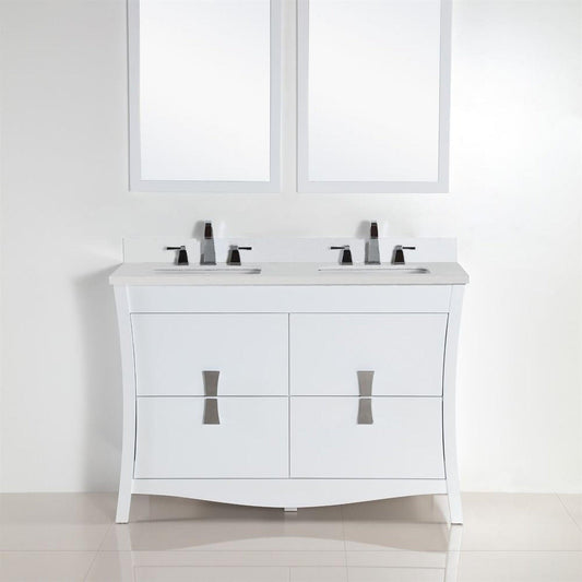 Bellaterra Home 500701-48D-WER 48" 4-Drawer White Freestanding Vanity Set With Ceramic Double Undermount Rectangular Sink and Quartz Top